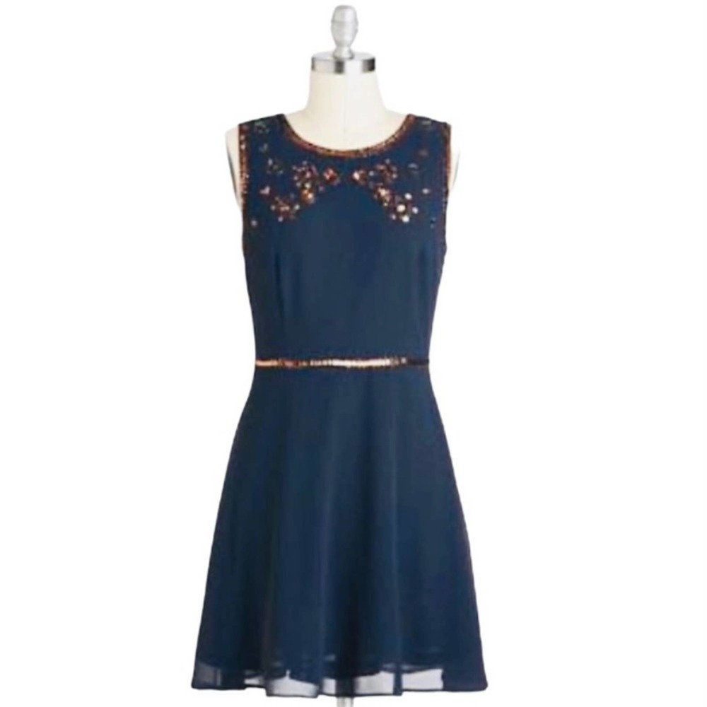 ModCloth Moonrise Blingdom Navy Sequin Dress, S